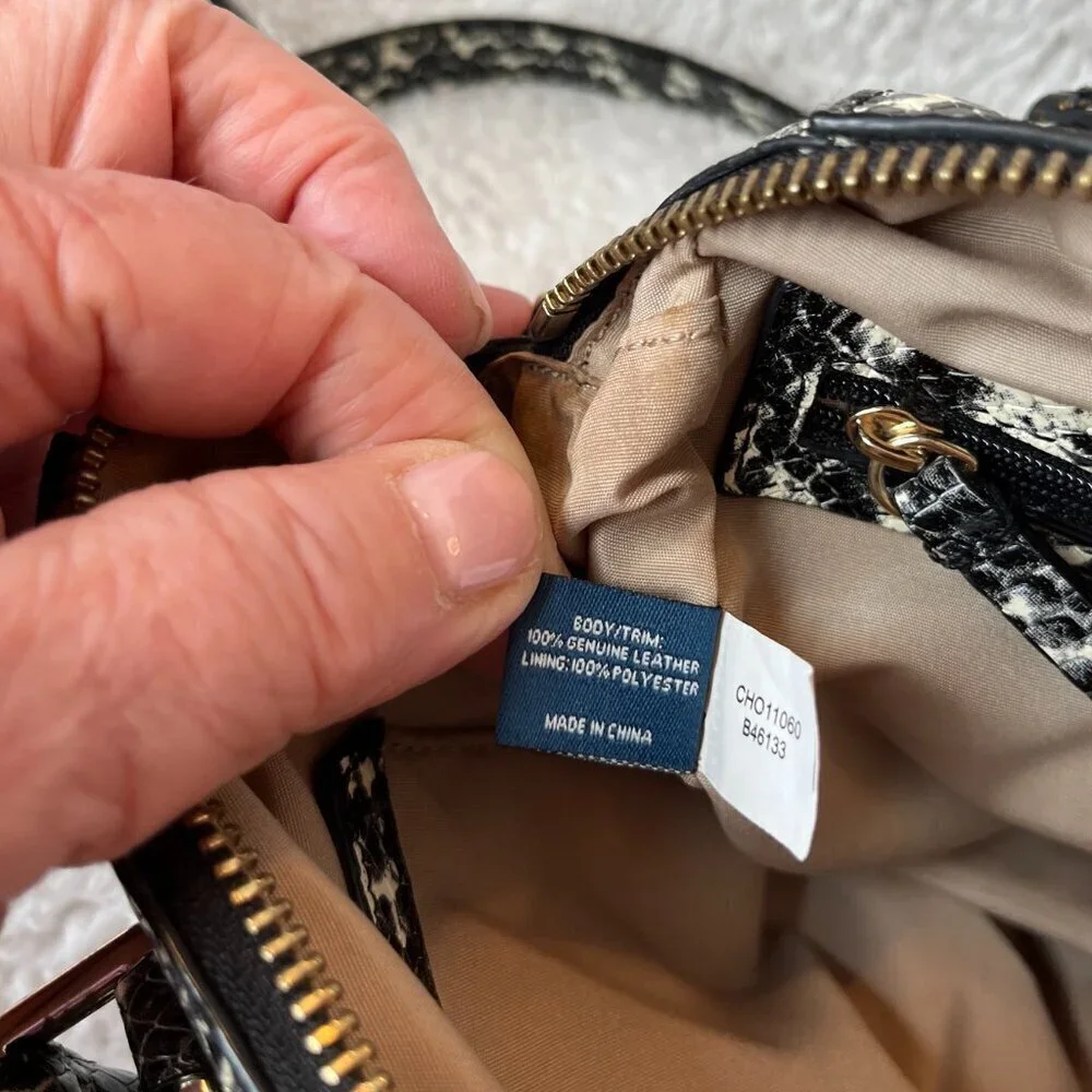 Cole Haan Leather bag Satchel or Crossbody Snake Embossed Cream & Black